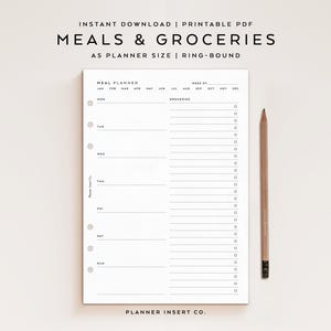 A5 PLANNER SIZE // Menüplaner für die Woche / Menüplaner für die Woche / Menüplaner für die Wochentage / Meal Prep / Lebensmittelliste /Gesundheit / Fitness