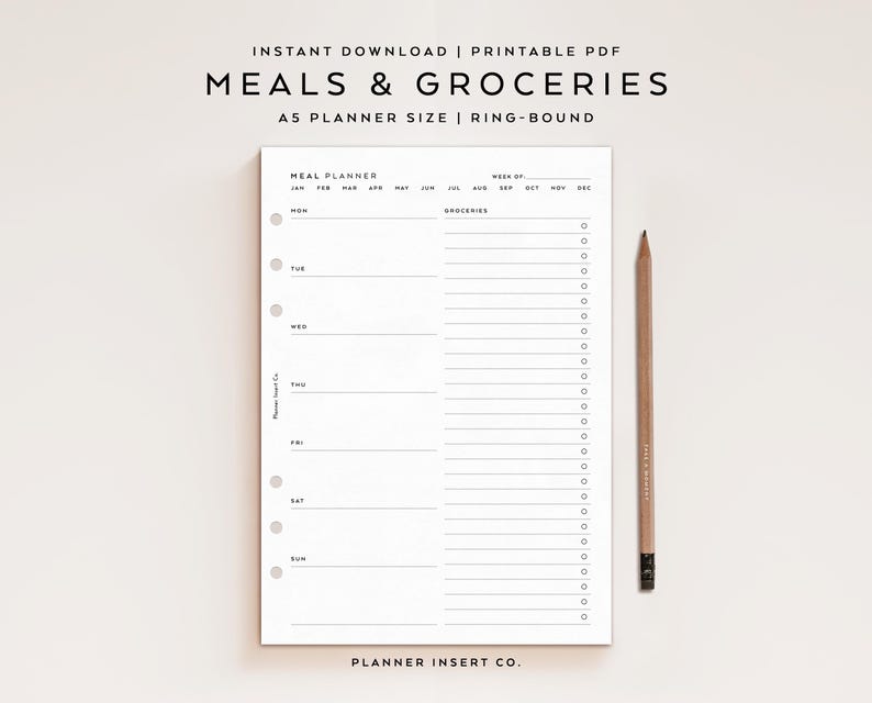 FORMATO A5 // Planner settimanale dei pasti e inserto stampabile con lista della spesa / Planner del menu settimanale / Preparazione dei pasti / Lista della spesa / Salute / Fitness immagine 1