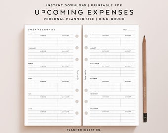 PERSONAL SIZE // Upcoming Expenses Log Printable Planner Insert, Monthly Expenses Tracker, Monthly Budget, Finance Planner, Payments Bills