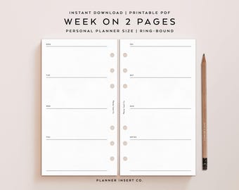 PERSONAL SIZE // Undated Weekly Planner Printable Insert / Week on 2 Pages / Week At a Glance / Weekly Organizer / Weekly Agenda / Minimal