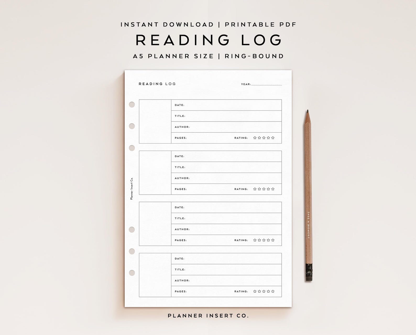 A5 PLANNER SIZE // Reading Log Printable Planner Insert / Book Reviews ...