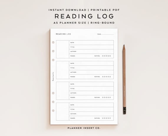 A5 PLANNER SIZE // Reading Log Printable Planner Insert / Book Reviews Tracker Planner Journal / Books To Read / Book Log / Reading List