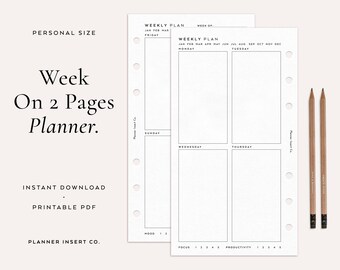 PERSONAL SIZE // Weekly Planner Printable Insert / Week on 2 - Etsy