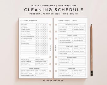 PERSONAL SIZE // Cleaning Schedule Printable Planner Insert / Zone Cleaning Checklist Home Management Weekly Chores Cleaning Plan / Minimal