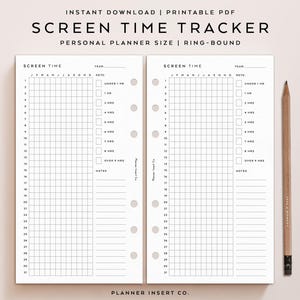 PERSONAL SIZE // Screen Time Tracker Planner Insert Printable / Screen Time Log / Yearly Habit Tracker / Screen Time Journal / Minimal image 3