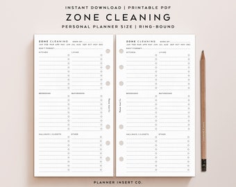 PERSONAL SIZE // Zone Cleaning Planner Insert Printable / Cleaning Checklist Home Management Weekly Chores Cleaning Plan Schedule / Minimal