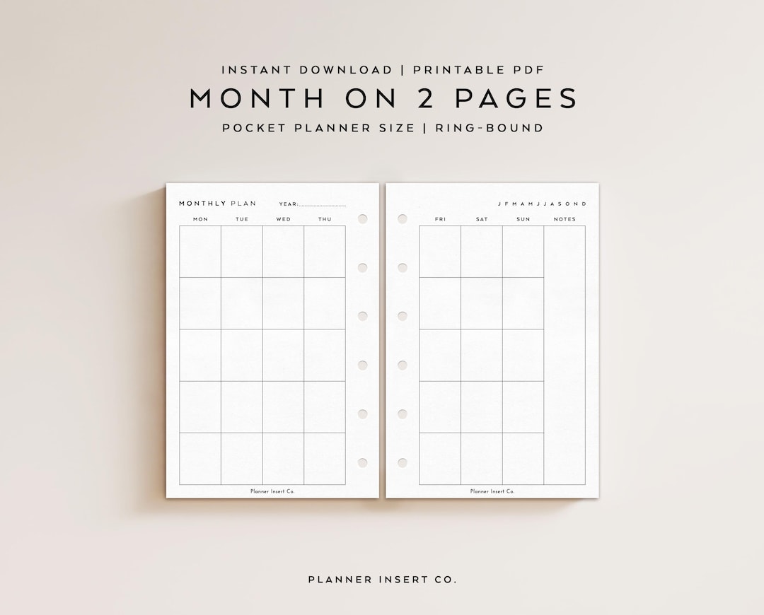 POCKET SIZE // Monthly Planner Printable Insert / Month on Two Pages ...