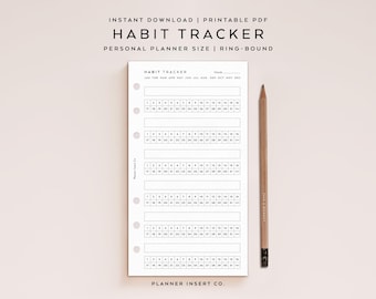 PERSONAL SIZE // Monthly Habits Tracker Printable Planner Insert / Routine Tracker Checklist / 30 Day Habit Challenge / Goals Tracker