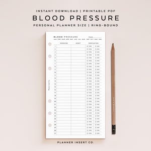 PERSONAL SIZE // Blood Pressure Tracker Printable Planner Insert / Blood Pressure Log / Hypotension Log / High Blood Pressure Tracker
