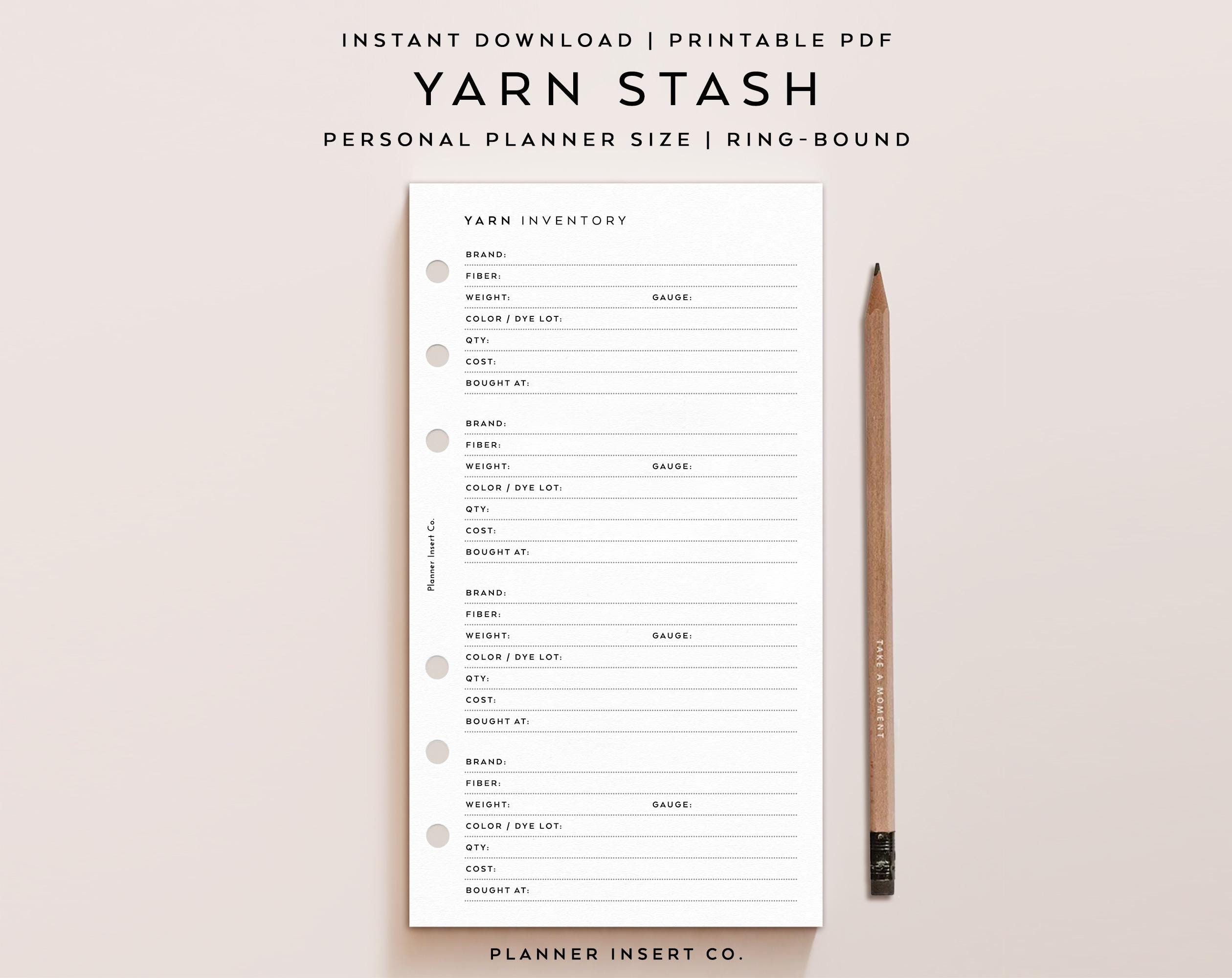Yarn Inventory PERSONAL SIZE // Yarn Stash Inventory Tracker Printable Planner Insert ...