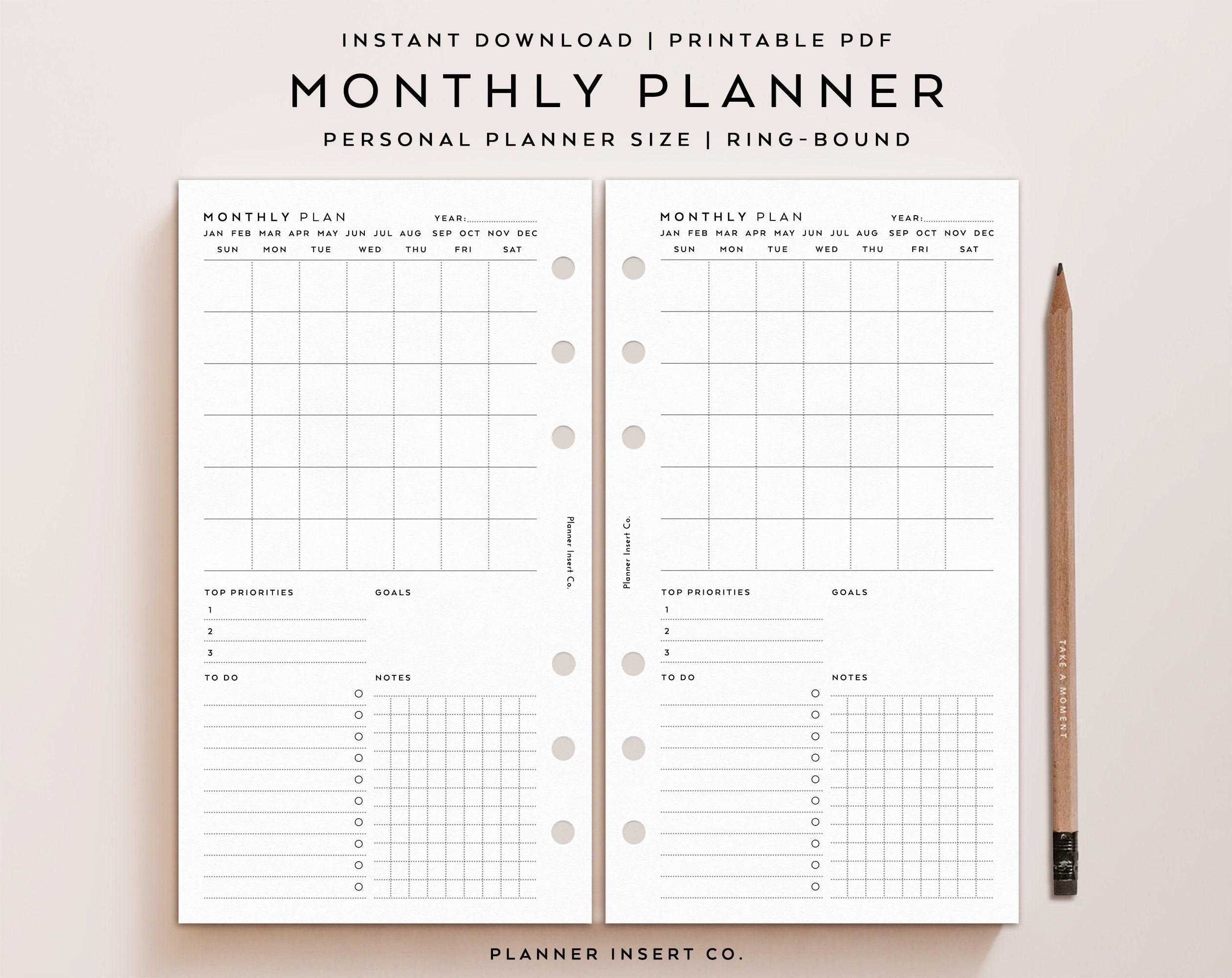 PERSONAL SIZE // Monthly Planner Printable Insert / Monthly Agenda Plan ...