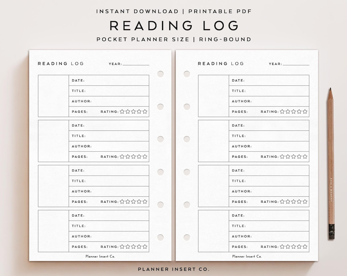 POCKET SIZE // Reading Log Printable Planner Insert, Book Reviews ...