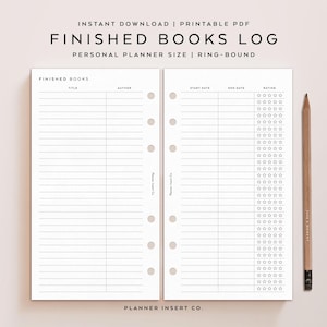 PERSONAL SIZE // Books Finished Tracker Planner Insert Printable / Books Read / Reading List / Reading Log / Reading Journal / Minimal