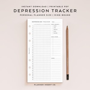 PERSONAL SIZE // Depression Tracker Journal Printable Planner Insert / Daily Depression Log / Minimal Mood Tracker / Mental Health Tracker
