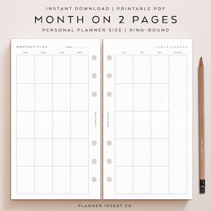 PERSONAL SIZE // Monthly Planner Printable Insert / Month on Two Pages ...