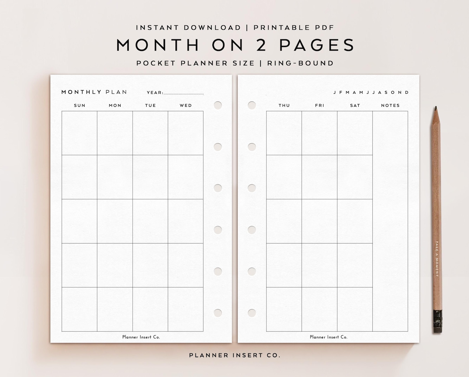 POCKET SIZE // Monthly Planner Printable Insert / Month on Two Pages ...