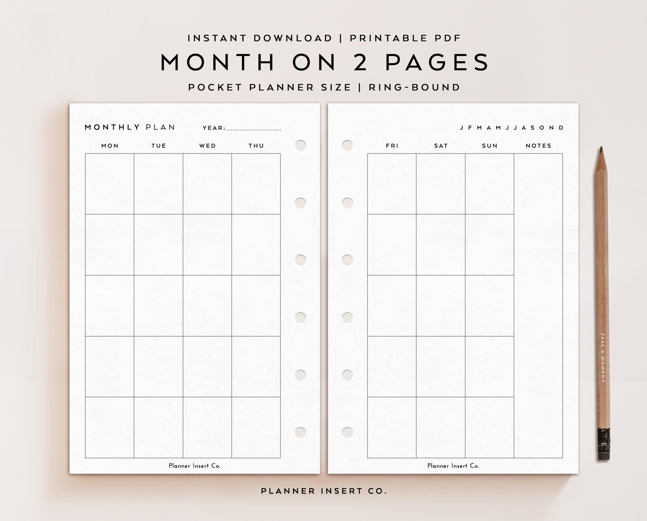 POCKET SIZE // Monthly Planner Printable Insert / Month on Two Pages ...