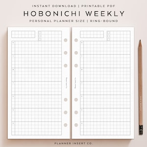 PERSONAL SIZE // Hobonichi Weekly Planner Insert Printable / Undated Week Planner / Weekly Insert / Weekly Plan Schedule / Minimal / Grid