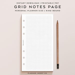 PERSONAL SIZE // Grid Notes Page Printable Planner Insert, Grid Paper, Note Taking Graph Paper, Writing Paper, Minimal Planner Template