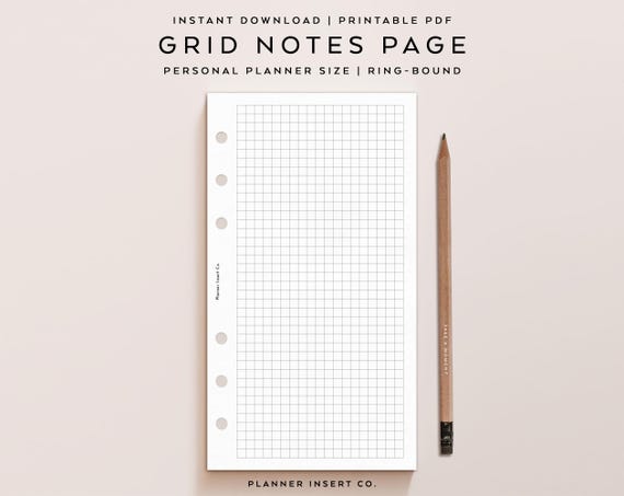 PERSONAL SIZE // Grid Notes Page Printable Planner Insert, Grid Paper, Note Taking Graph Paper, Writing Paper, Minimal Planner Template