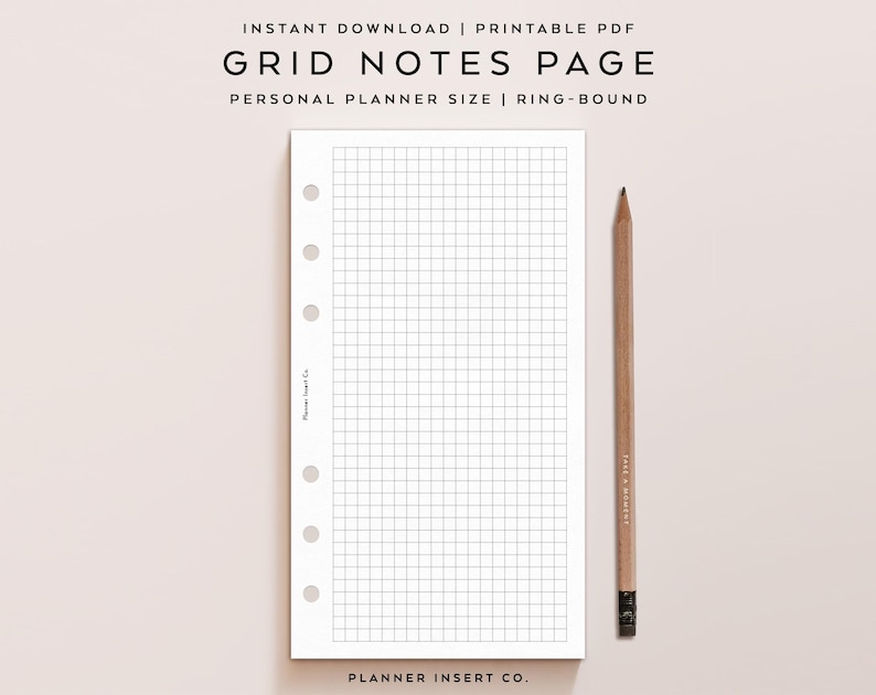 PERSONAL SIZE // Grid Notes Page Printable Planner Insert, Grid Paper ...