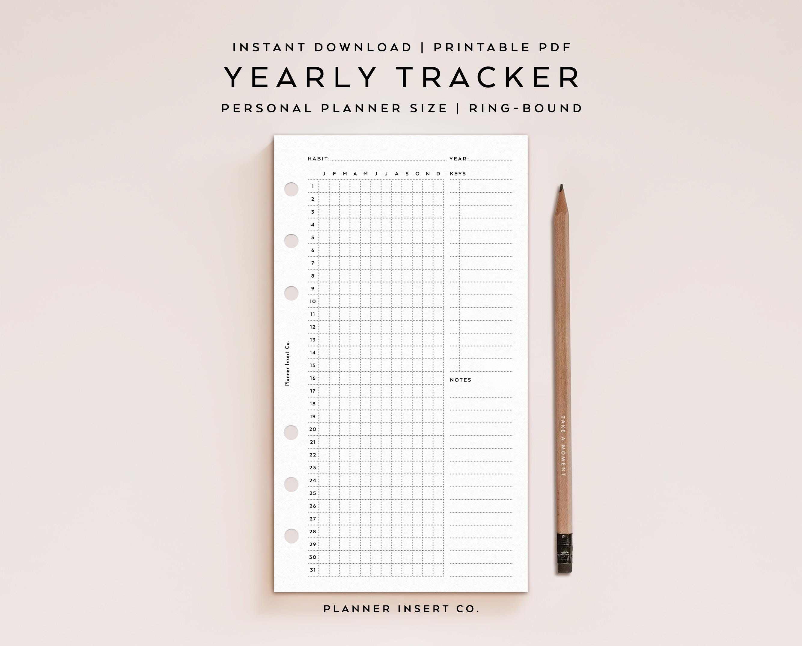 PERSONAL SIZE // Yearly Tracker Printable Planner Insert, Year in ...