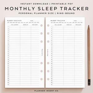 PERSOONLIJKE GROOTTE//maandelijkse slaaptracker afdrukbare planner invoegen, slaapdagboek, maandelijks slaaplogboek, slaapgrafiek, slaapcyclus, minimaal