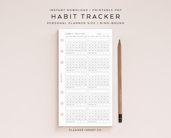 PERSONAL SIZE // Monthly Habits Tracker Printable Planner Insert  / Routine Tracker Checklist / 30 Day Habit Challenge / Goals Habit Tracker