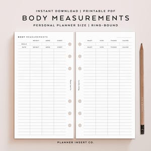 PERSONAL SIZE // Body Measurements Tracker Planner Insert Printable, Weight Loss Tracker, Fitness Diet Progress Log, Personal Rings, Minimal
