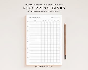 A5 PLANNER SIZE // Recurring Tasks Tracker Printable Planner Insert, Monthly Task Log, Yearly Task Checklist, Chores Tracker, Minimal