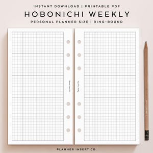 PERSONAL SIZE // Hobonichi Weekly Planner Insert Printable, Undated Week Planner, Weekly Insert, Weekly Plan Schedule, Minimal, Grid Layout
