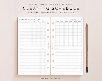 PERSONAL SIZE // Zone Cleaning Schedule Printable Planner Insert / Cleaning Checklist Home Management Weekly Chores / Minimal / Filofax