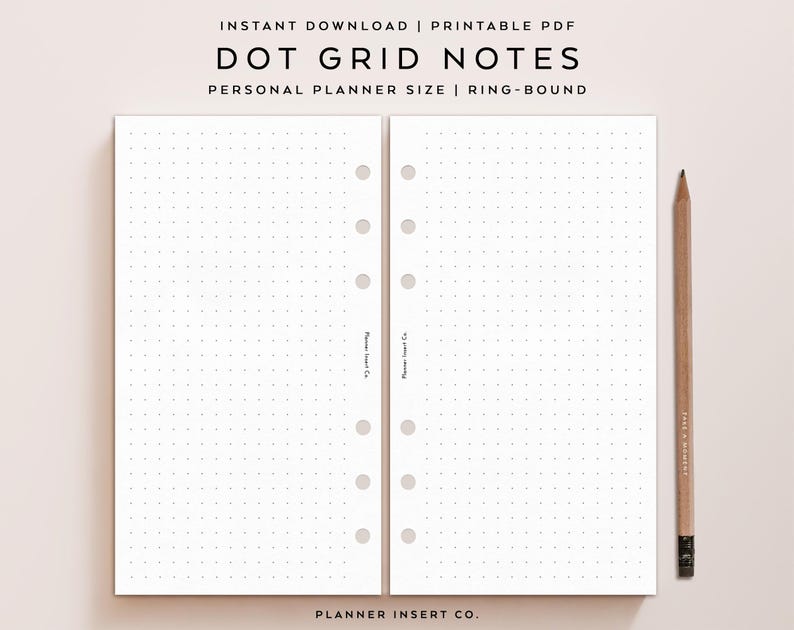 PERSONAL SIZE // Dot Grid Notes Page Printable Planner Insert, Dot Grid ...