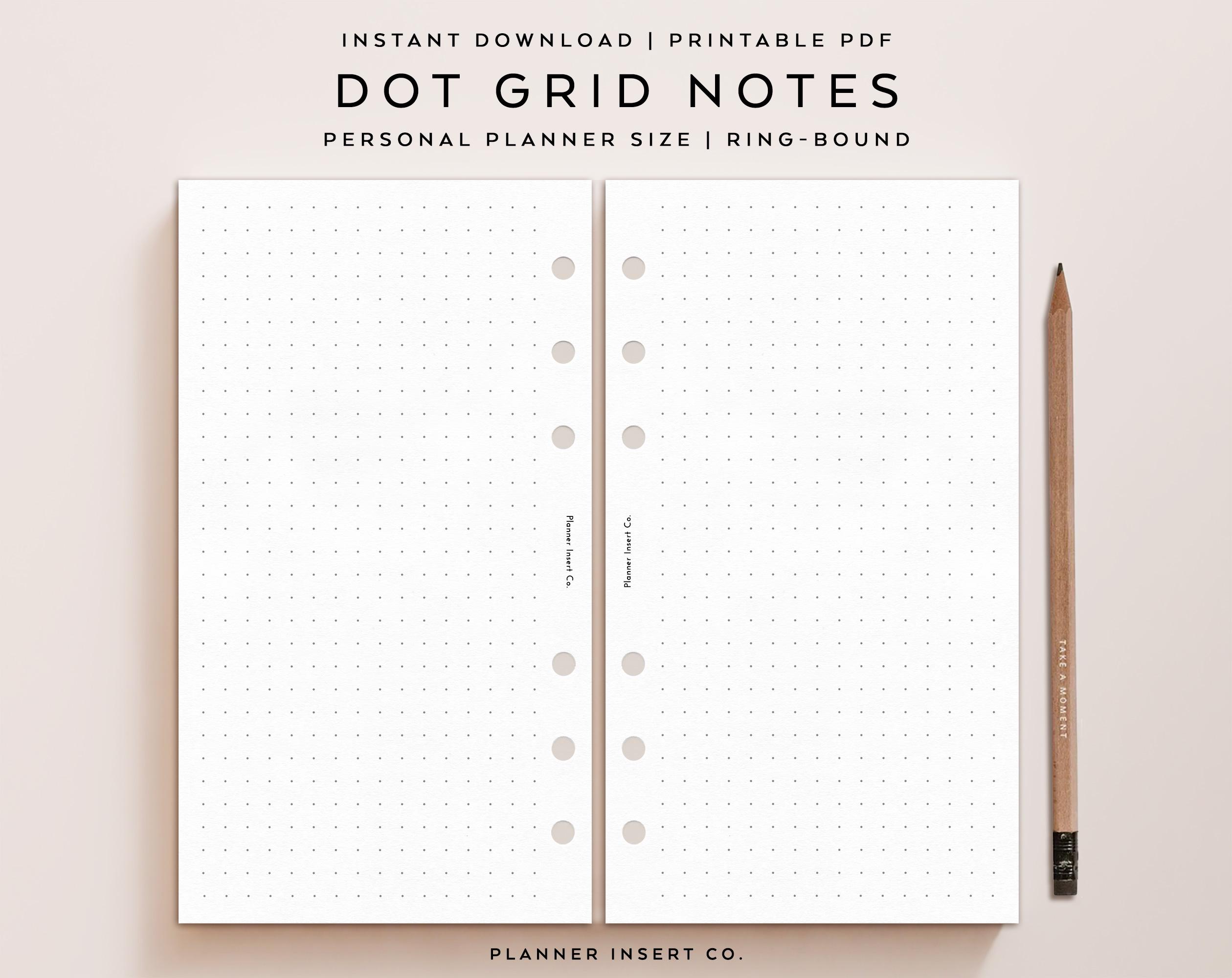 Writing Dor Point Notes PERSONAL SIZE // Dot Grid Notes Page Printable Planner Insert, Dot Grid ...