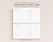 PERSONAL SIZE // Transaction Log Printable Planner Insert, Income Expense Tracker, Budget & Finance Planner, Bank Account Tracker, Minimal