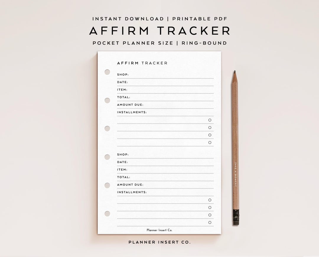 POCKET SIZE // Affirm Payment Tracker Planner Insert Printable / Online ...