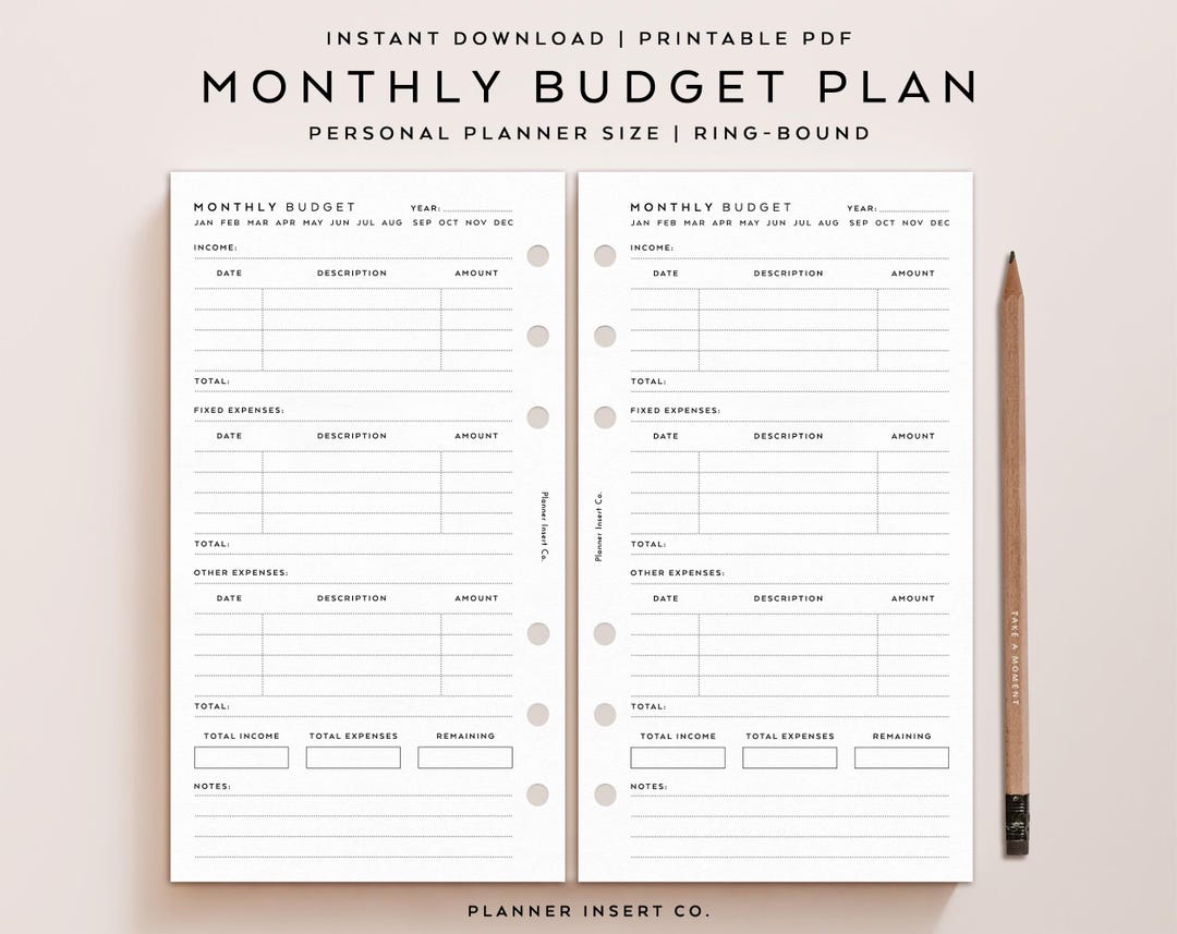 PERSONAL SIZE // Monthly Budget Planner Printable Insert / Personal ...