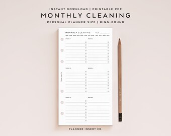 PERSONAL SIZE // Monthly Cleaning Checklist Printable Planner Insert / Zone Cleaning Schedule / House Cleaning / Chores List / Cleaning Plan
