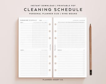 PERSONAL SIZE // Zone Cleaning Schedule Planner Insert Printable / Cleaning Checklist Home Management Weekly Chores Cleaning Plan / Minimal
