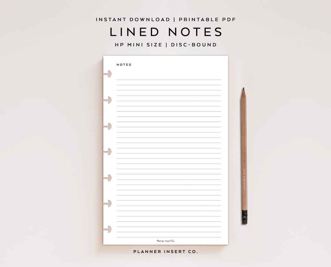 HP MINI SIZE // Lined Notes Printable Planner Insert / Notes Page ...
