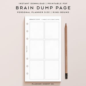 TAMANHO PESSOAL // Planner com páginas de despejo cerebral para impressão / Rastreador de caixa de entrada, notas, lista de tarefas, ideias / Planner para fazer acontecer / Minimalista