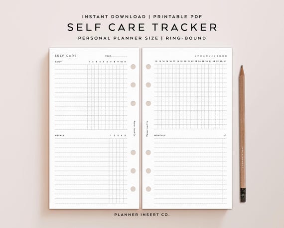 PERSONAL SIZE // Self Care Tracker Printable Planner Insert, Daily Weekly Monthly Self Care Journal Checklist, Routine Log, Wellness Planner