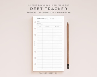 PERSONAL SIZE // Debt Payment Tracker Printable Planner Insert, Debt Repayment Plan, Debt Payoff Log, Money Planner, Budget Planner, Minimal