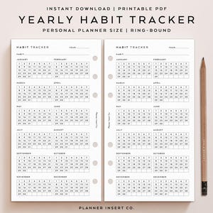 PERSONAL SIZE // Yearly Habit Tracker Printable Planner Insert / 365 Day Habit Challenge / Routine Tracker Checklist / Goals Habit Tracker