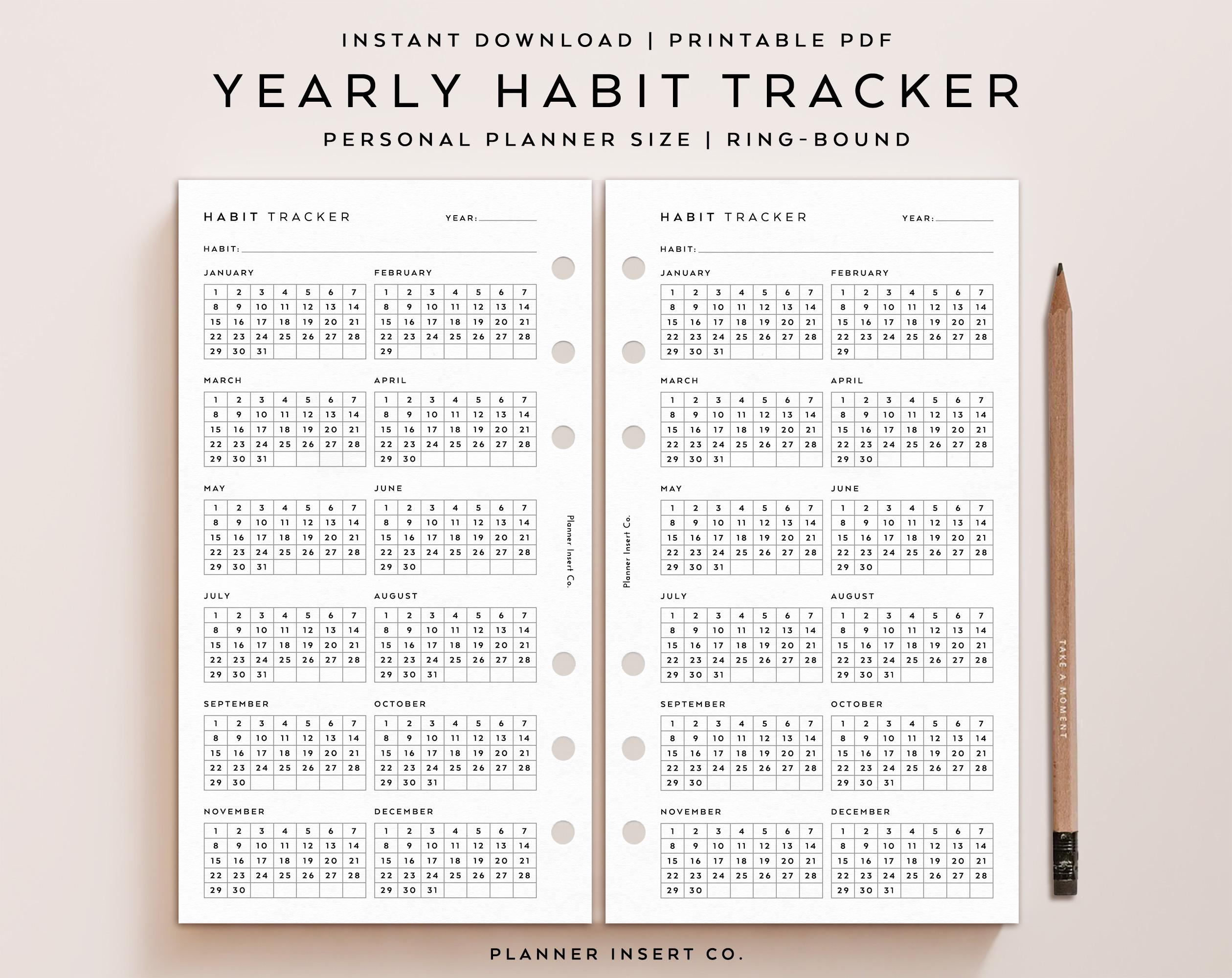PERSONAL SIZE // Yearly Habit Tracker Printable Planner Insert / 365 ...
