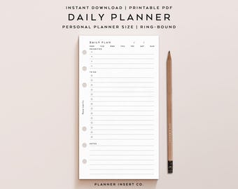 PERSONAL SIZE // Daily Planner Insert Printable / Undated Day Planner / Personal Planner Insert / Daily Plan Schedule Agenda / Minimal