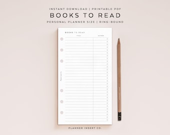 PERSONAL SIZE // Books To Read Planner Insert Printable / Reading List / Student Reading Log / Reading Planner Journal Tracker / Minimal