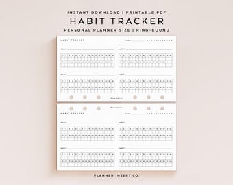 PERSONAL SIZE // Monthly Habits Tracker Printable Planner Insert / Routine Tracker Habits Checklist / Goals Tracker / 30 Day Habit Challenge