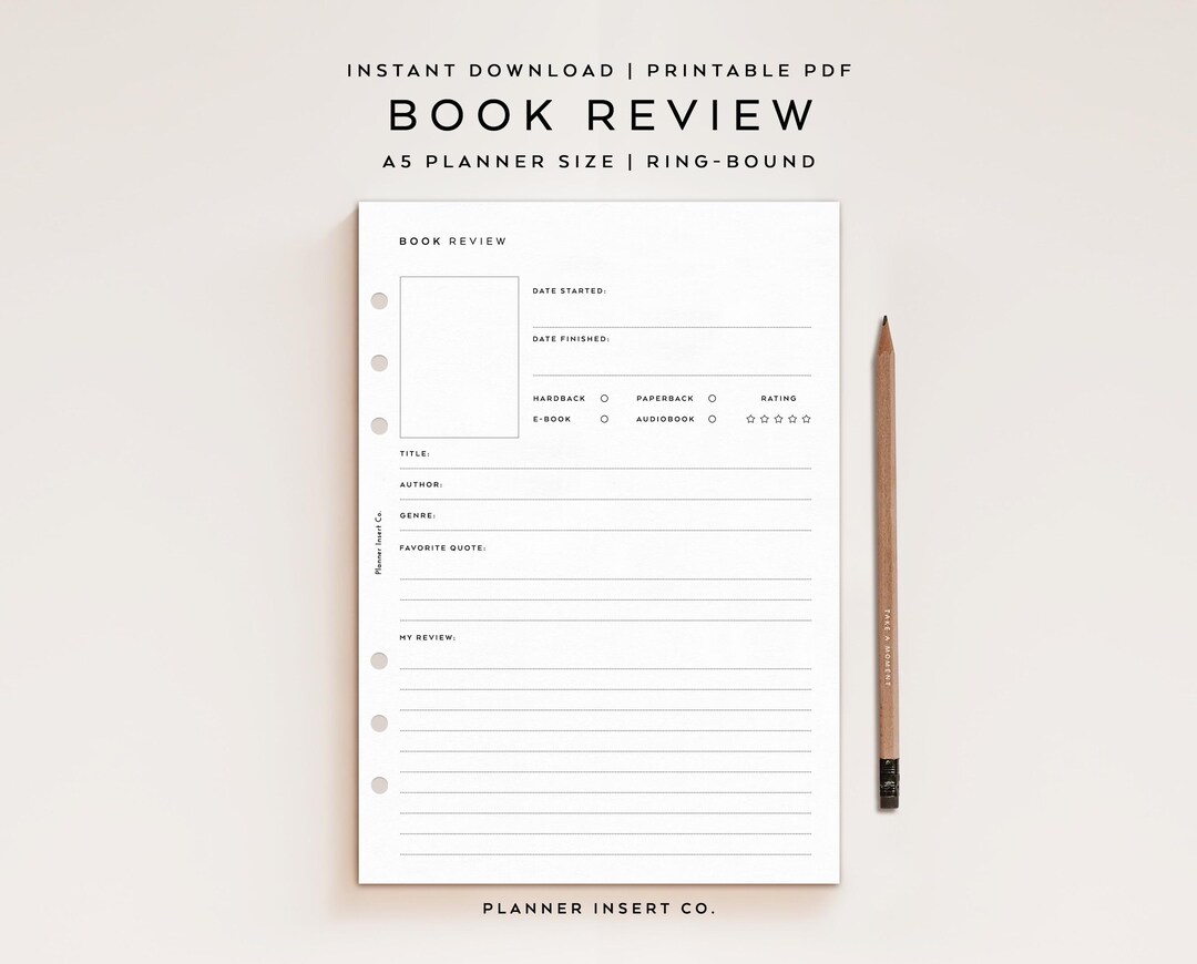 A5 PLANNER SIZE // Book Review Log Planner Insert Printable / Books ...