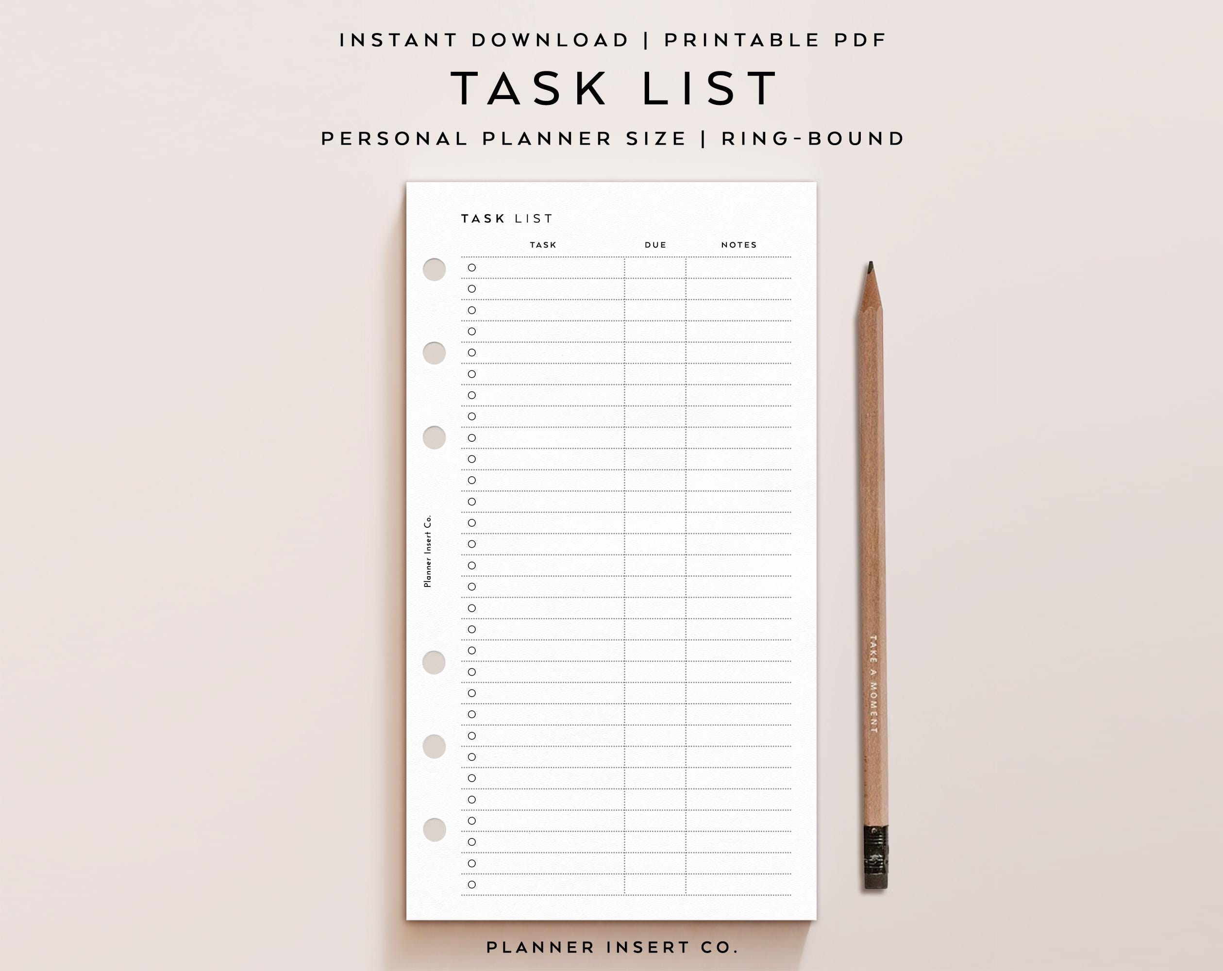 PERSONAL SIZE // Task List Planner Insert Printable / to Do List ...